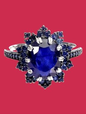 925 Sterling Silver Ring Sz 6.5 with Natural Oval Blue Sapphire 10x8mm Gemstone